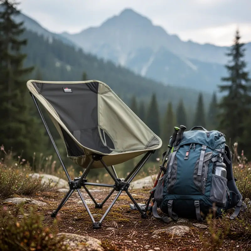 Chaise pliante de camping avec sac a dos de randonnee en montagne Passion Randonnee