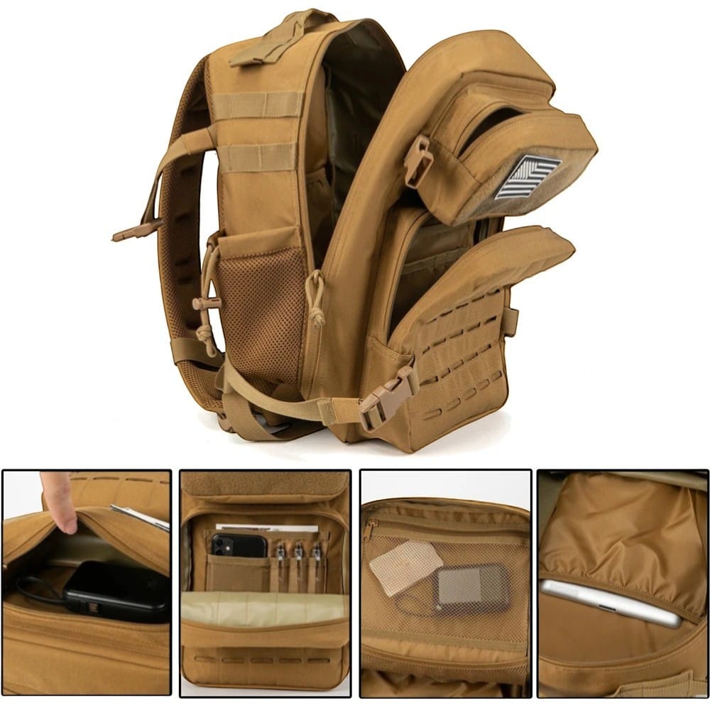 Sac a dos tactique 25L Passion Randonnee, compartiments de rangement multiples organises.