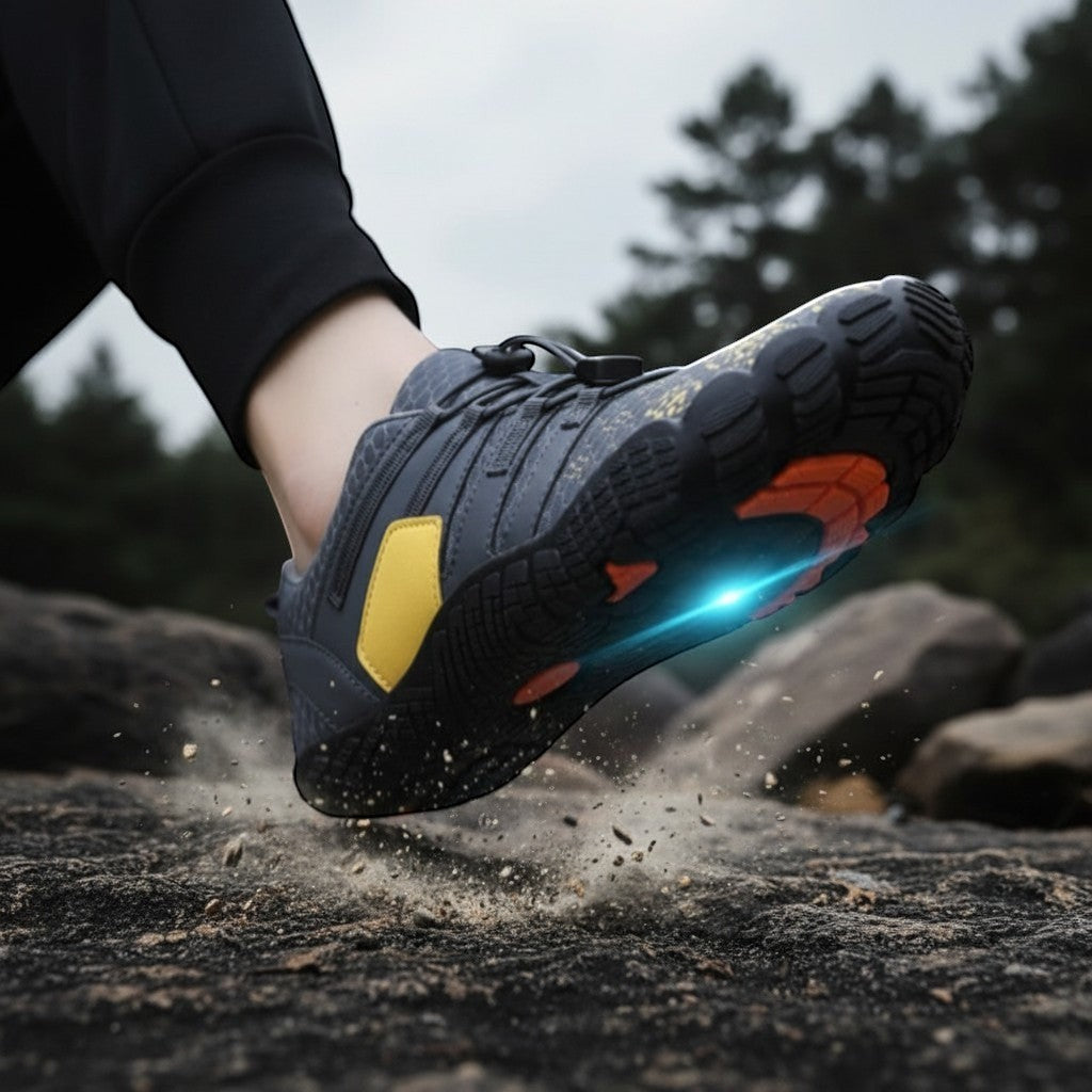 Chaussures de randonnée aquatique avec semelle antidérapante offrant une excellente accroche sur terrain mouillé.