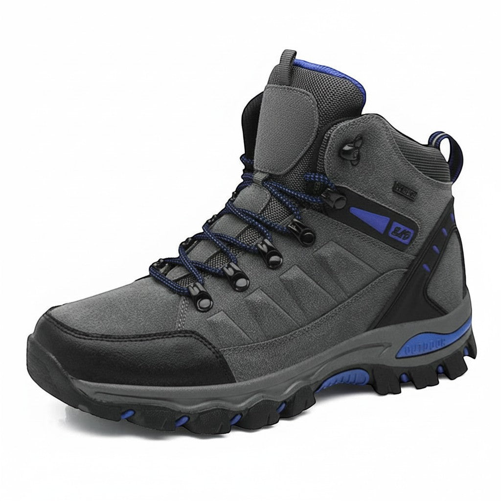 Chaussures de randonnée hiver femme gris et bleu avec bon amorti et protection contre le froid.