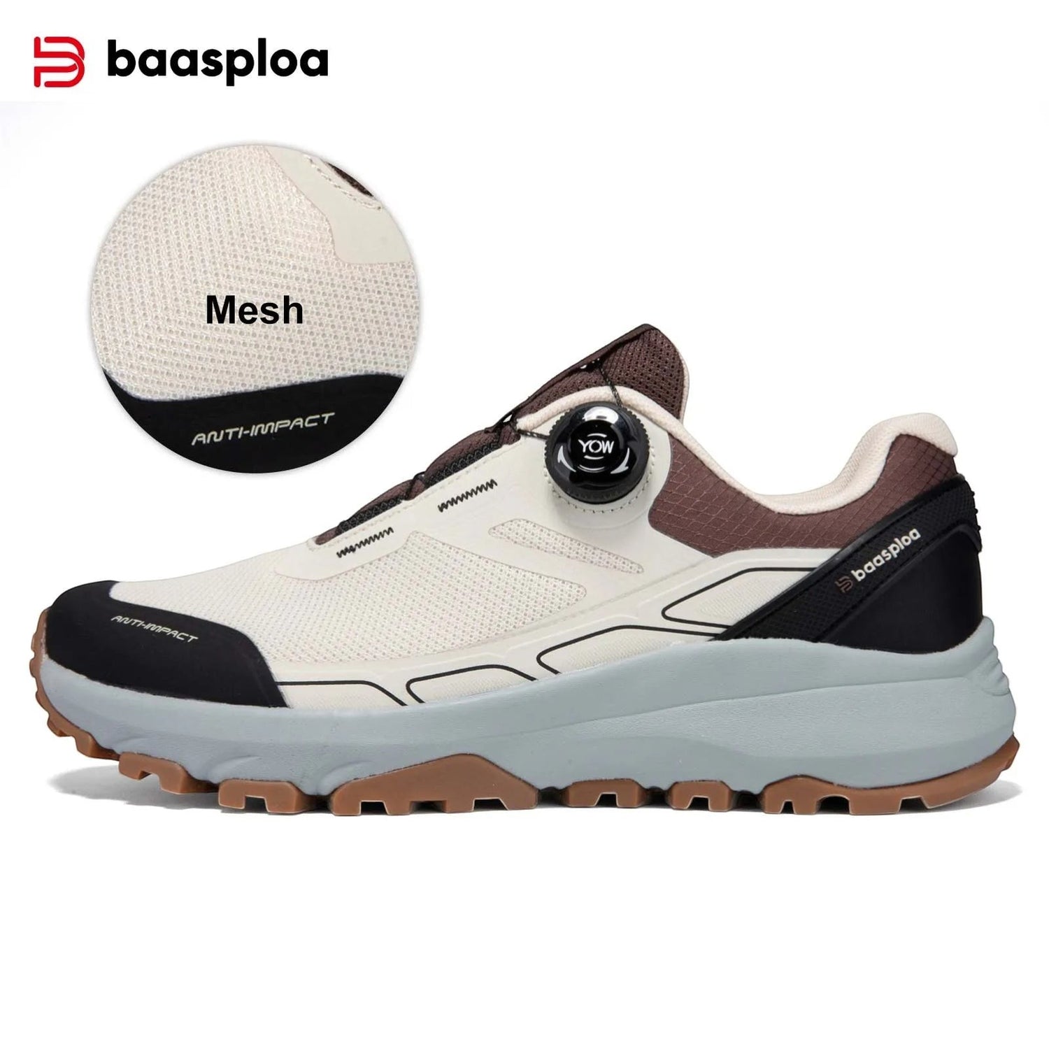 Chaussures de randonnée pour homme en coloris beige sable avec système de serrage rapide. Ce modèle offre confort et maintien du pied.