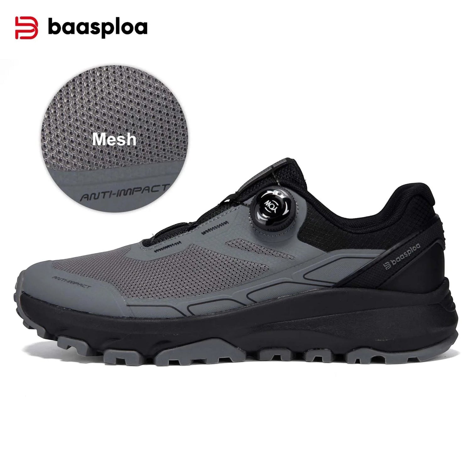 Chaussures de randonnée pour homme en mesh respirant gris anthracite. Ce modèle léger favorise la ventilation et le confort pendant la marche.