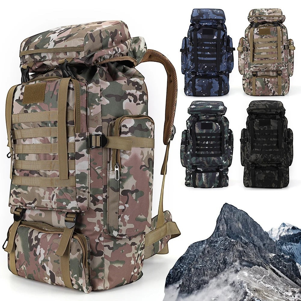 Sac à dos de randonnée Passion Randonnée 80 L, motif camouflage, structure souple, tissu 600D, unisexe, pour le trekking et l'escalade.