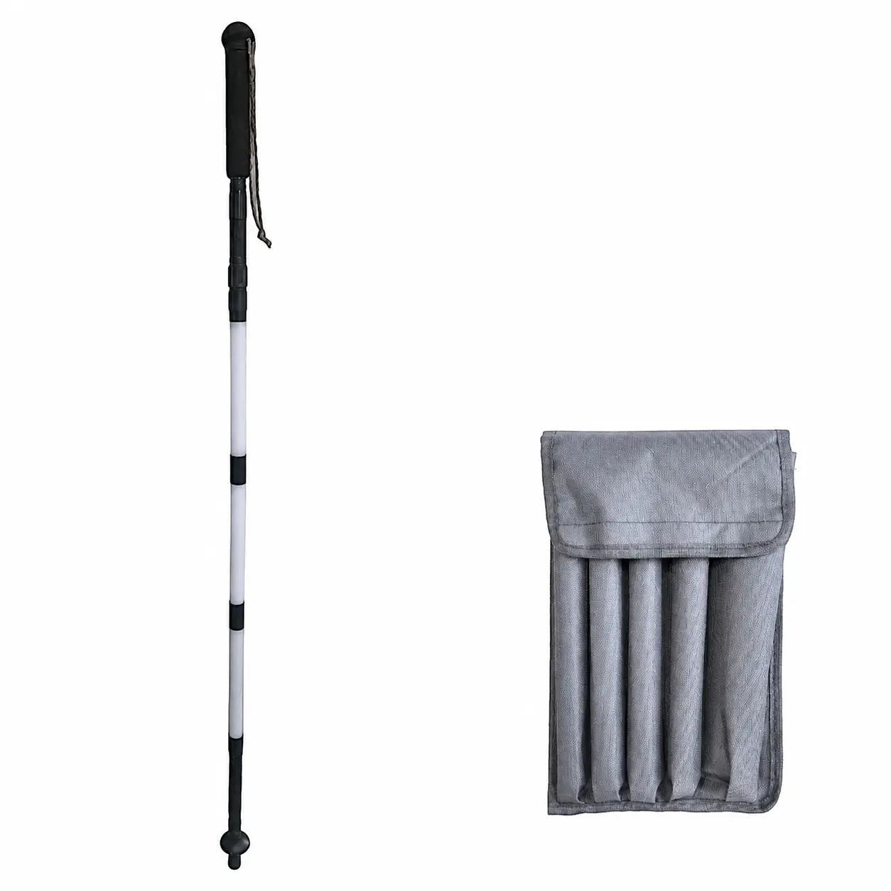 Pack Passion Randonnée avec un bâton lumineux pliable et sa housse de rangement grise, adapté aux randonnées de nuit.