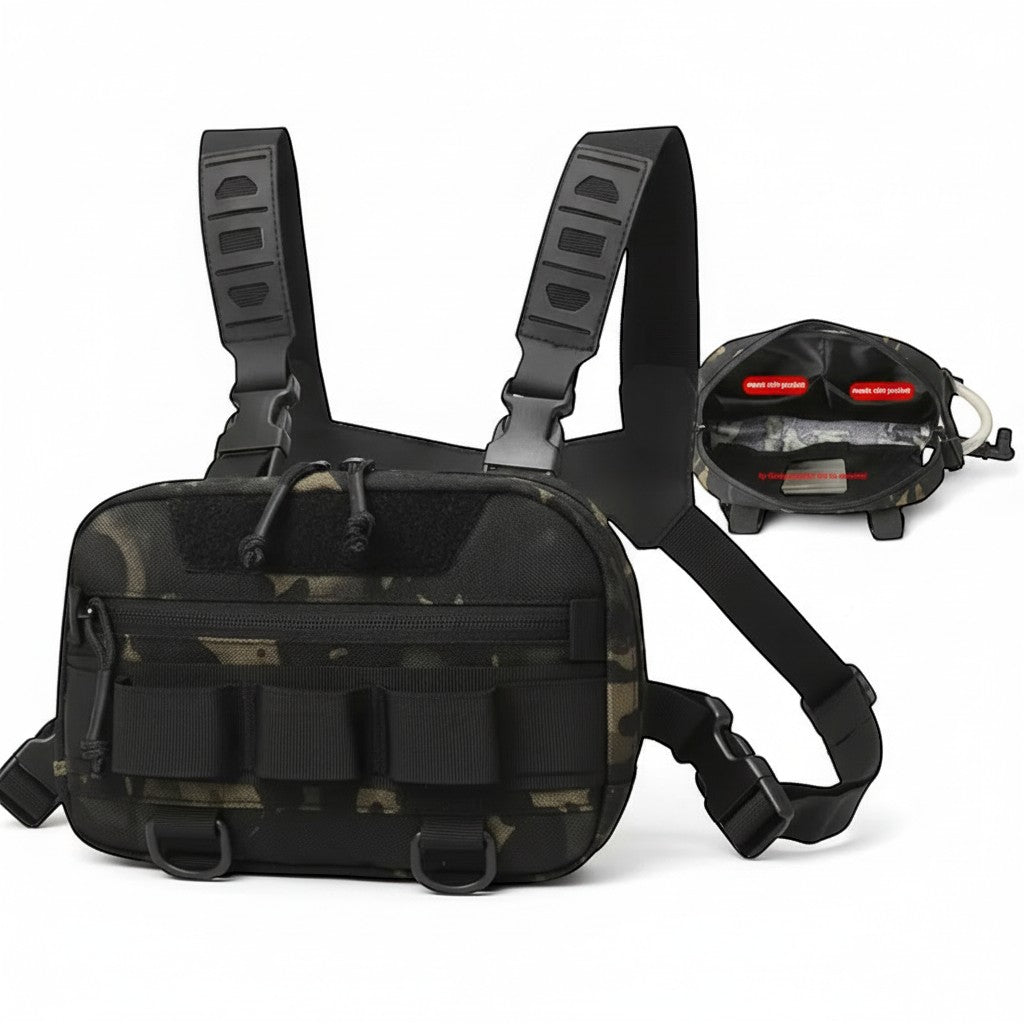 Harnais de poitrine compact Passion Randonnée en tissu camouflage 600D résistant à l'abrasion, doté du système MOLLE, destiné à une utilisation en plein air.