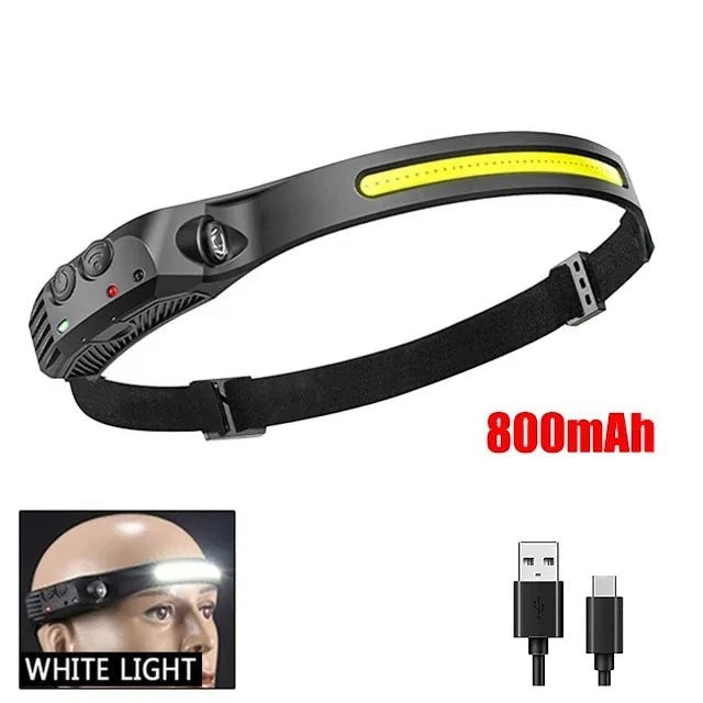 Lampe frontale Passion Randonnée 1 LED avec batterie 800 mAh, éclairage blanc et câble USB pour les sorties de nuit.