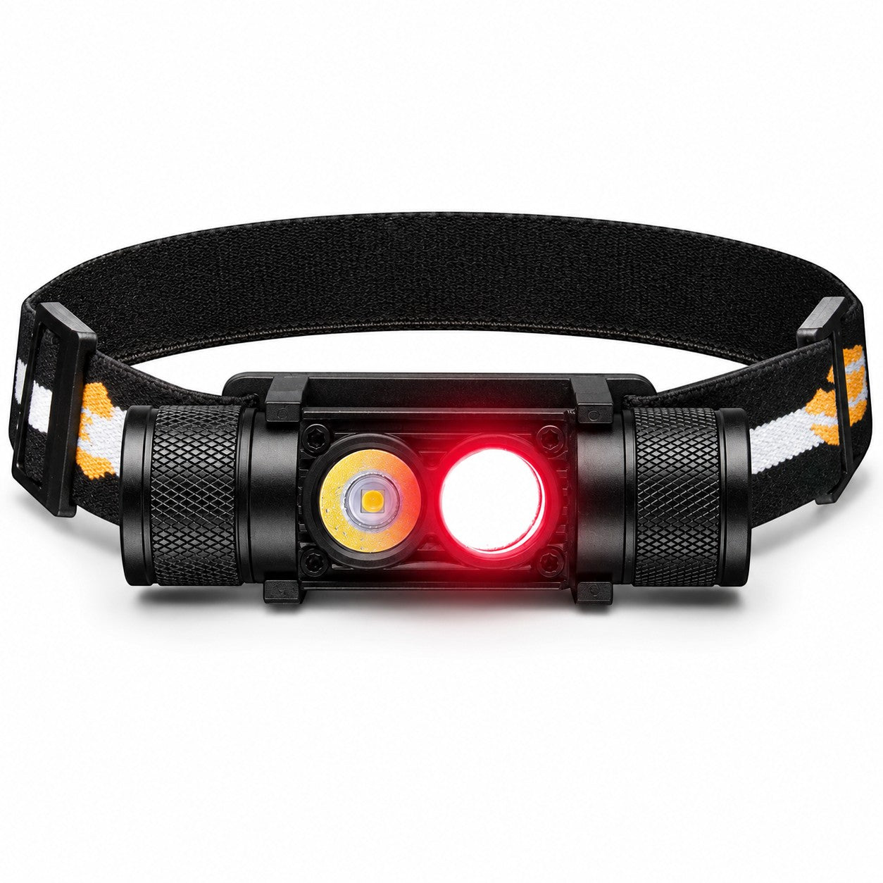 Lampe frontale Passion Randonnée avec lumière rouge et blanche, bandeau réglable et format compact pour la randonnée, le bivouac et les sorties de nuit.