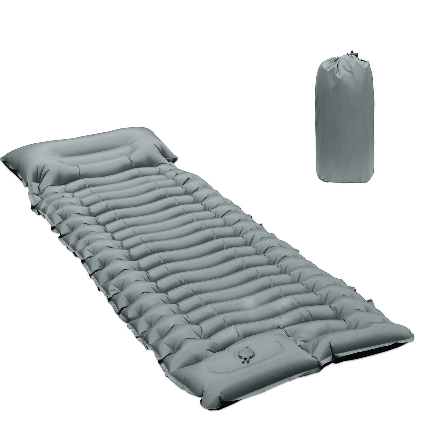 Matelas gonflable épais Passion Randonnée, gris, pour le camping et la randonnée, en nylon TPU, avec pompe à pied intégrée.