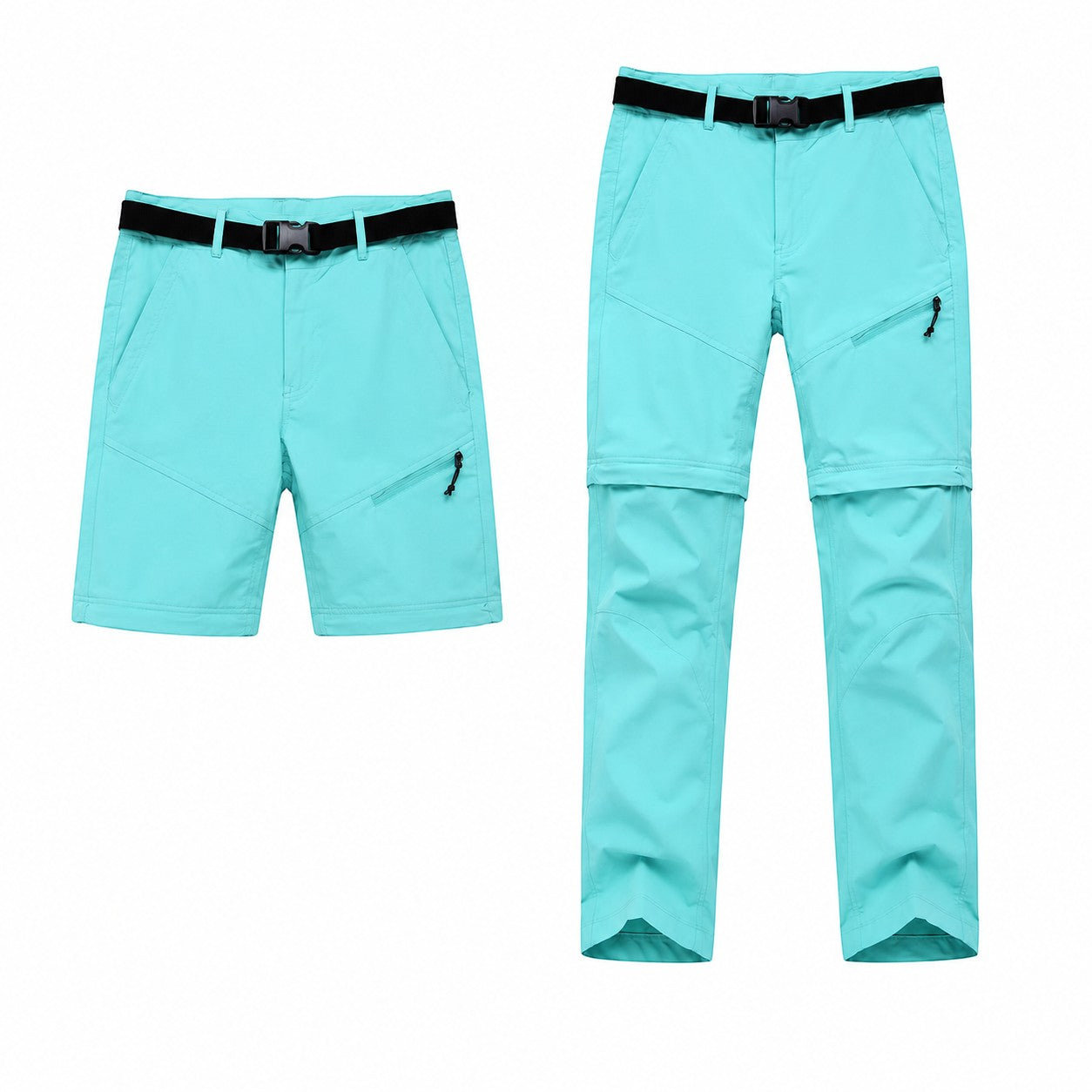 Pantalon 2 en 1 femme turquoise Passion Randonnée, transformable en short, conçu pour la marche, le trekking et les sorties estivales.