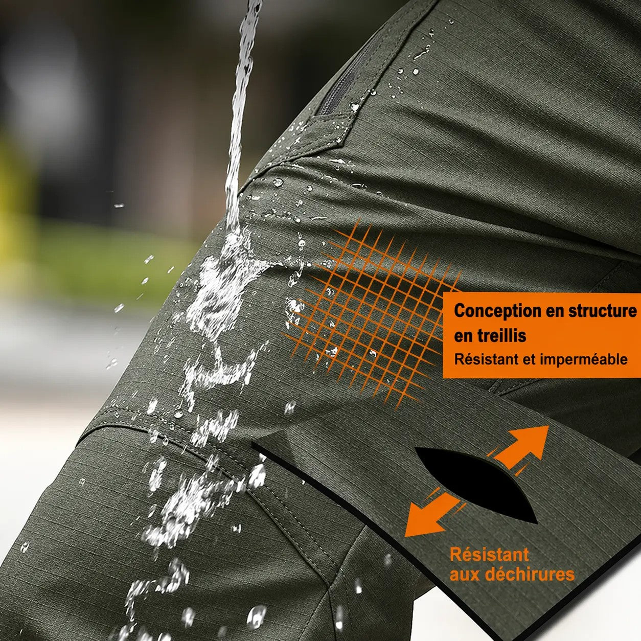 Pantalon de randonnée cargo vert pour homme Passion Randonnée, en polyester résistant, imperméable et indéchirable, idéal pour le trekking.