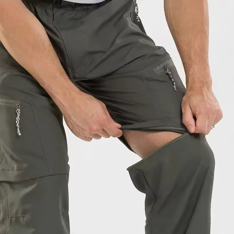 Détail d’un pantalon convertible kaki Passion Randonnée avec jambe amovible, pratique pour passer facilement du pantalon au short en randonnée.