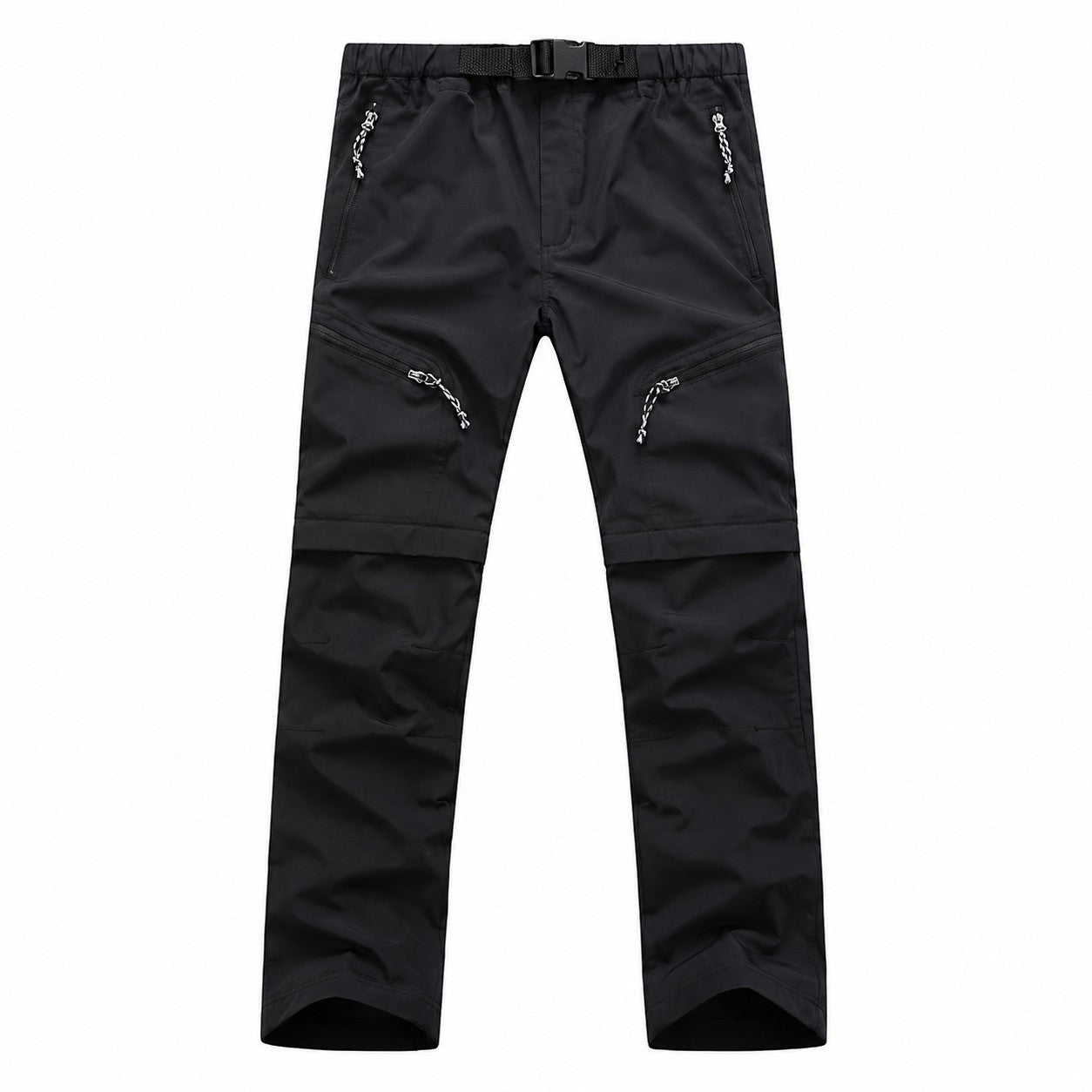 Pantalon convertible noir Passion Randonnée avec coupe pratique, poches zippées et jambes détachables pour la marche et les activités en plein air.