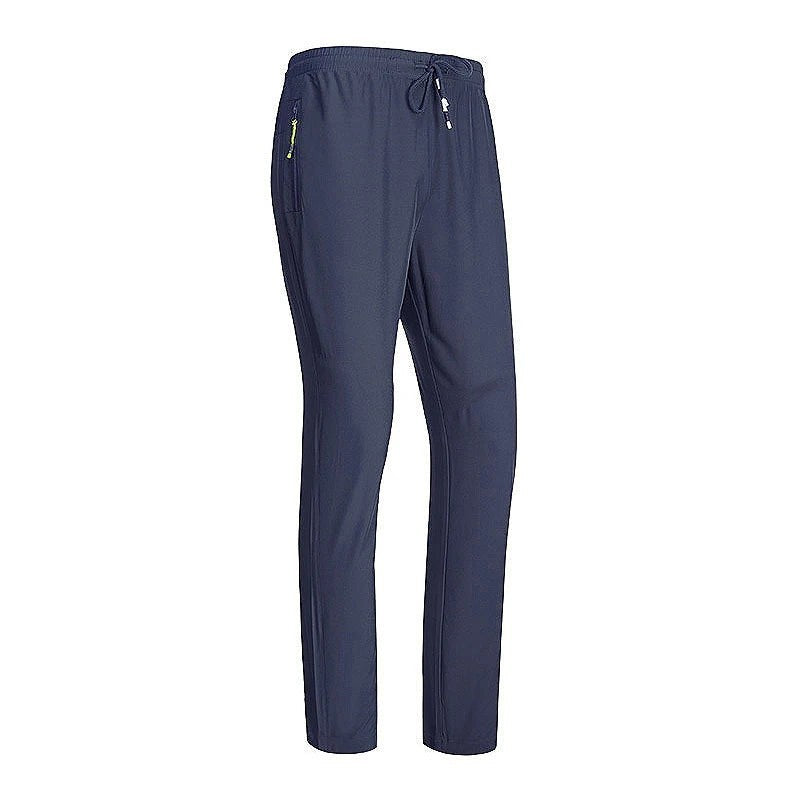Pantalon de marche homme bleu marine Passion Randonnée, affiché sur fond clair avec taille ajustable et silhouette confortable.