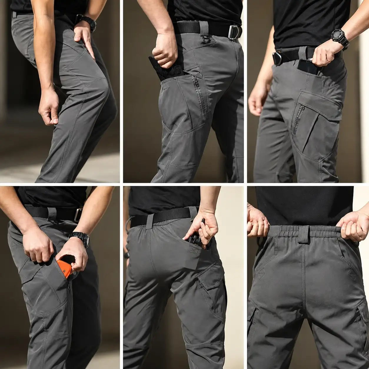 Pantalon de randonnée cargo gris pour homme Passion Randonnée, en tissu extensible et doté de nombreuses poches.