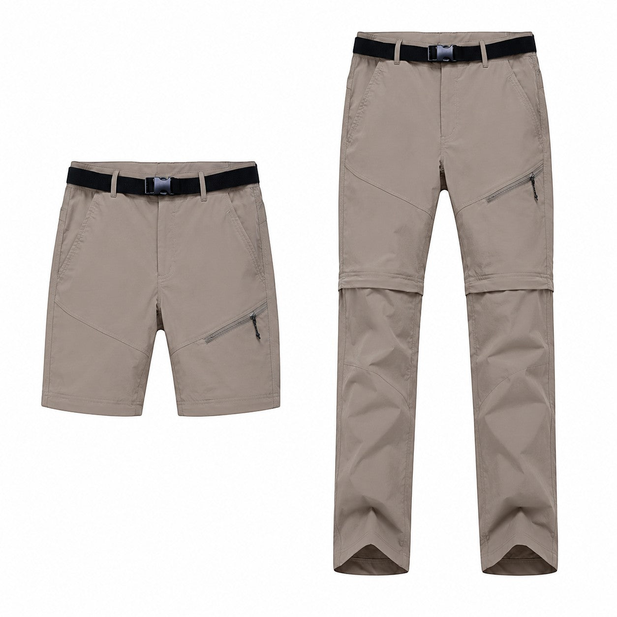 Pantalon de trekking femme beige Passion Randonnée, modèle transformable en short, avec coupe pratique pour les randonnées par temps doux.