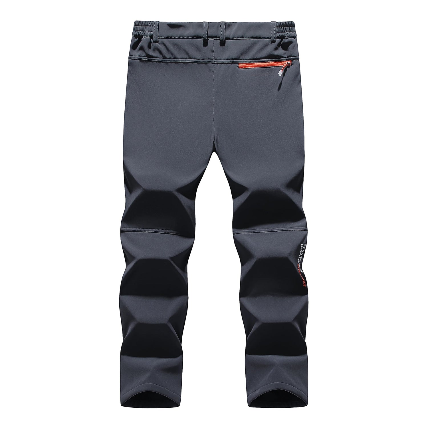 Pantalon de randonnée d'hiver isolant pour homme Passion Randonnée, gris foncé, avec taille élastiquée et poche zippée orange.