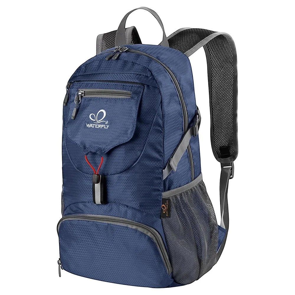 Sac à dos pliable en nylon Passion Randonnée bleu 20 L avec ceinture à coussin d'air, idéal pour la randonnée et les voyages.