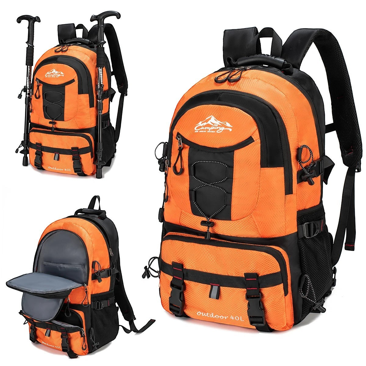 Sac à dos de randonnée Passion Randonnée orange à multiples compartiments, avec pochette rembourrée pour ordinateur portable et ceinture Air Cushion Belt.