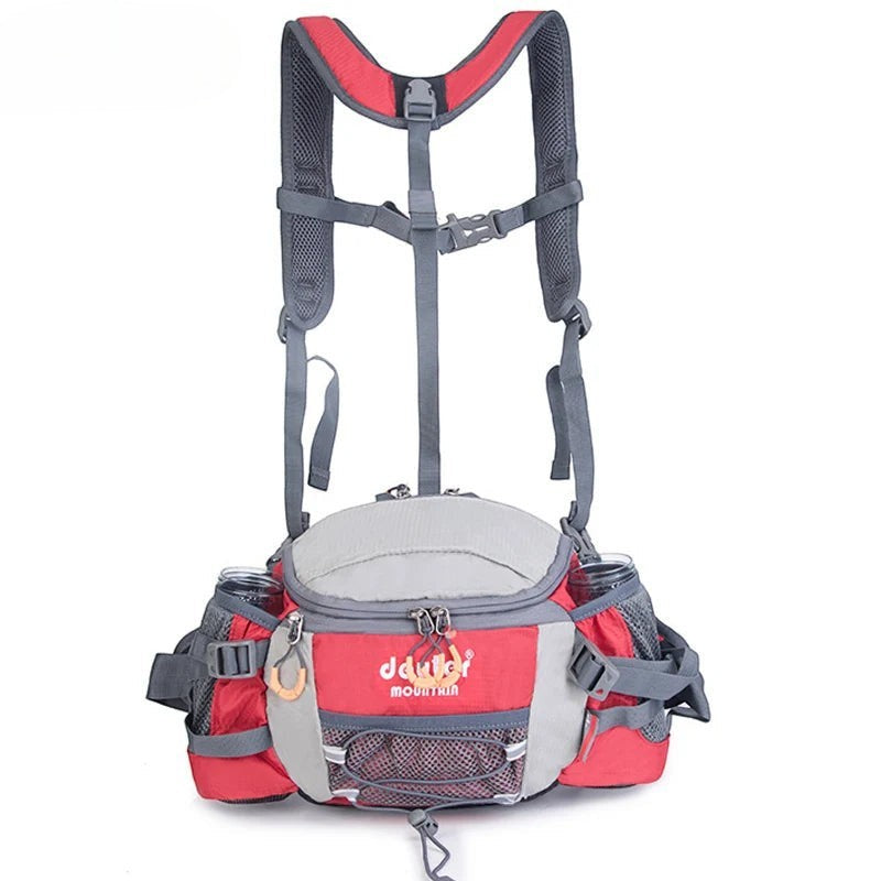 Sac banane de randonnée Passion Randonnée en nylon rouge et gris, avec porte-bouteilles et sangles réglables