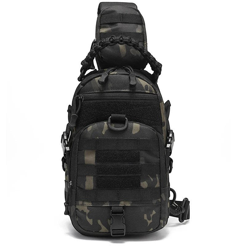 Sac à dos tactique à bandoulière Passion Randonnée en nylon camouflage, imperméable, avec système MOLLE et anneau en D.