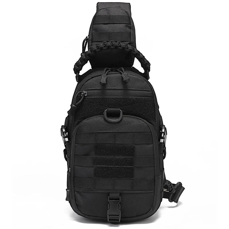 Sac à bandoulière tactique imperméable noir Passion Randonnée, en nylon, avec sangles MOLLE et anneau en D.