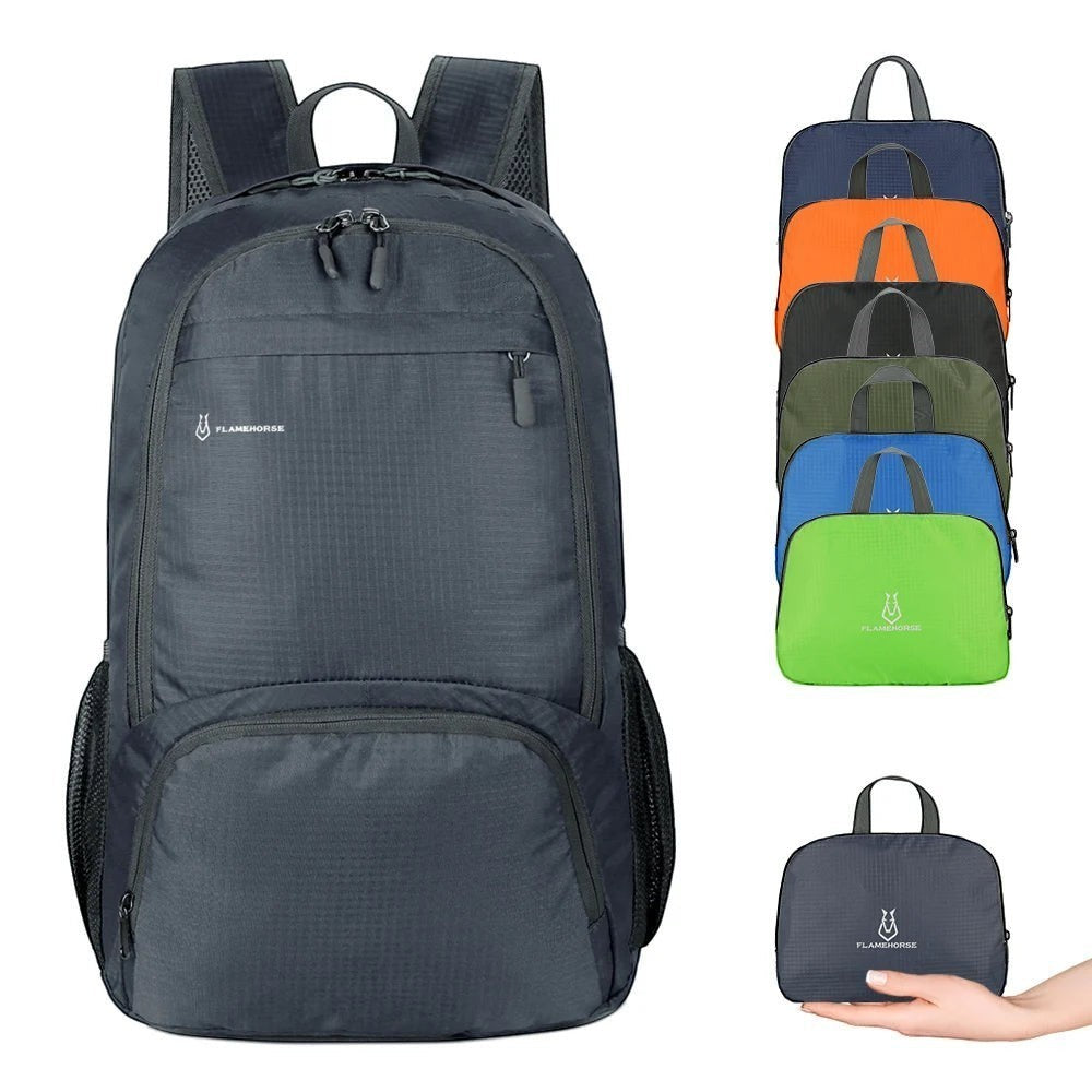 Sac à dos pliable en nylon gris Passion Randonnée pour femme, léger et imperméable, idéal pour la randonnée et les voyages.