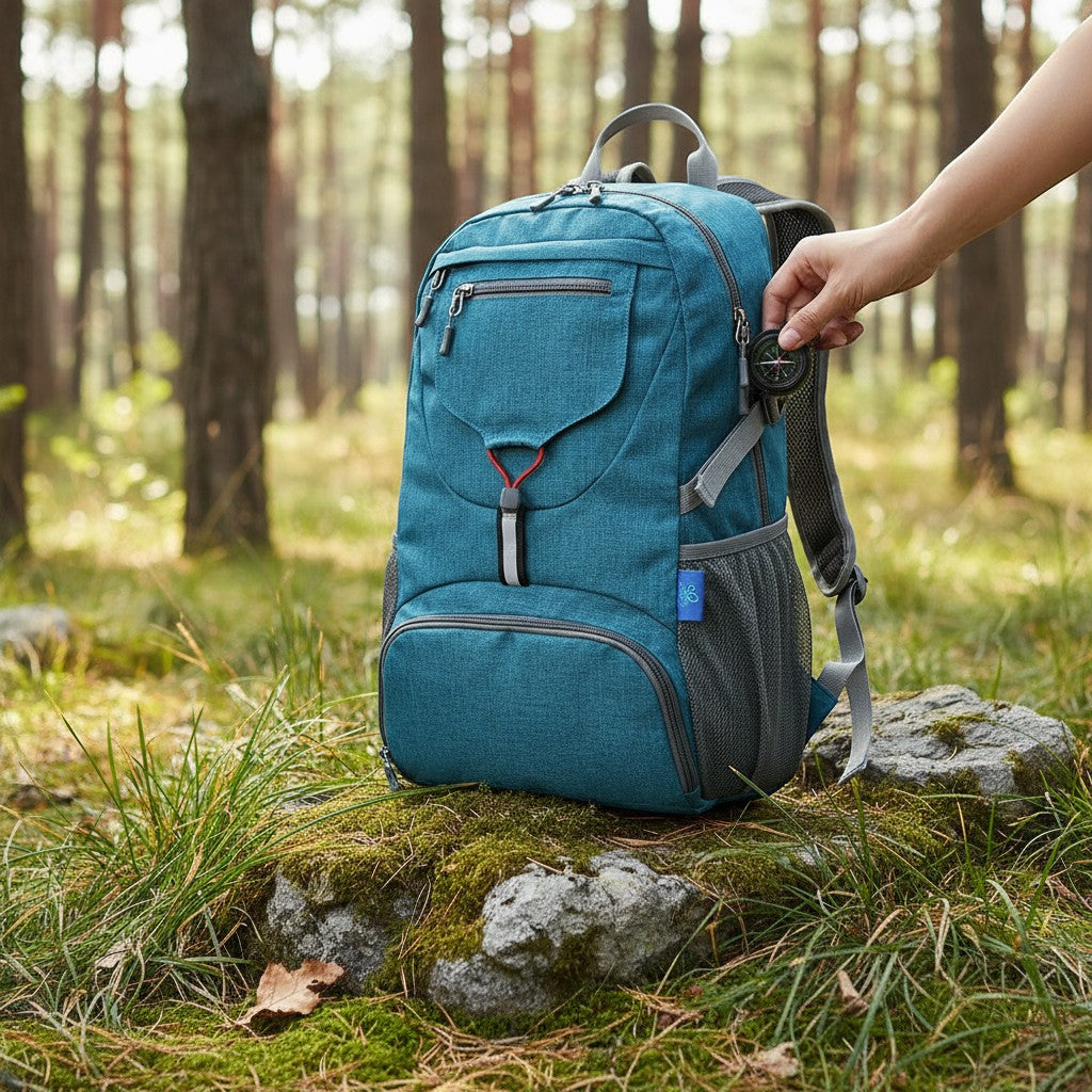 Sac à dos de randonnée Passion Randonnée bleu en nylon, 20 L, avec ceinture rembourrée et poches en filet