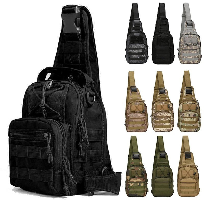 Sac à bandoulière tactique noir Passion Randonnée, doté de nombreuses poches et d'un système MOLLE. Idéal pour la randonnée et les activités de plein air.
