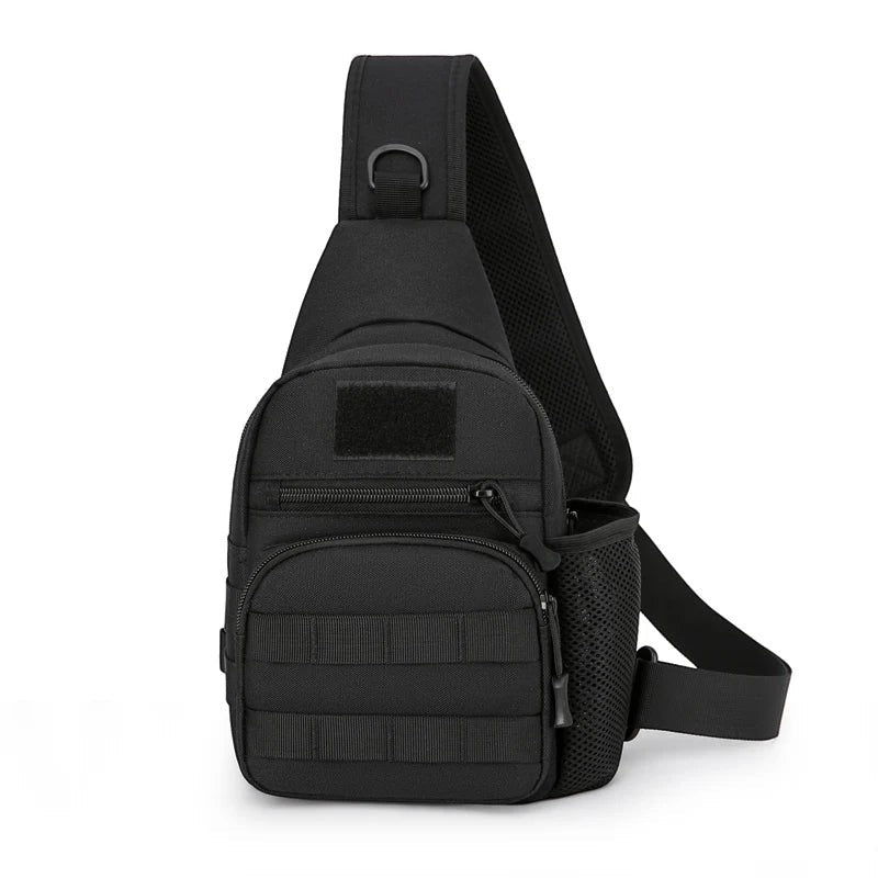 Sac à bandoulière de randonnée Passion Randonnée en nylon noir, avec porte-bouteille et sangles MOLLE