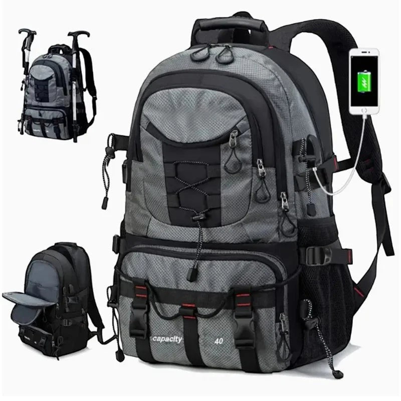 Sac à dos de randonnée Passion Randonnée en nylon imperméable gris, avec port USB et une capacité de 40 litres