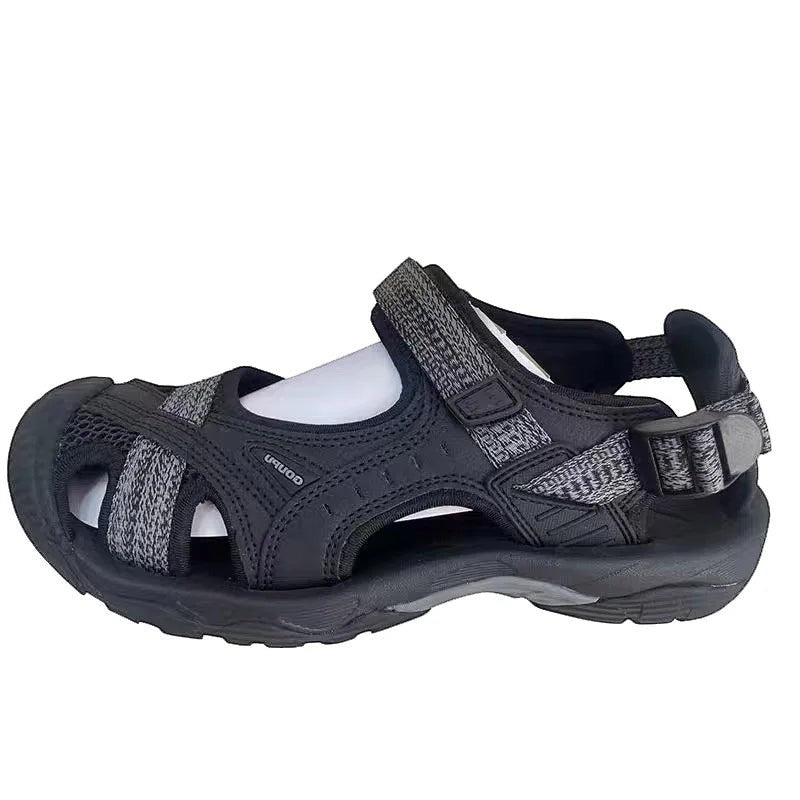 Sandales de randonnée Passion Randonnée noires et robustes pour femmes, avec maintien de la cheville et tige en mesh respirant.