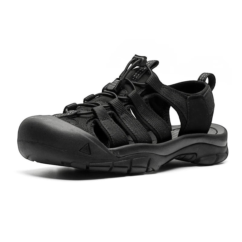 Sandales de randonnée Passion Randonnée, noires, mixtes, respirantes et antidérapantes, avec semelle en caoutchouc et tige en polyester-élasthanne.
