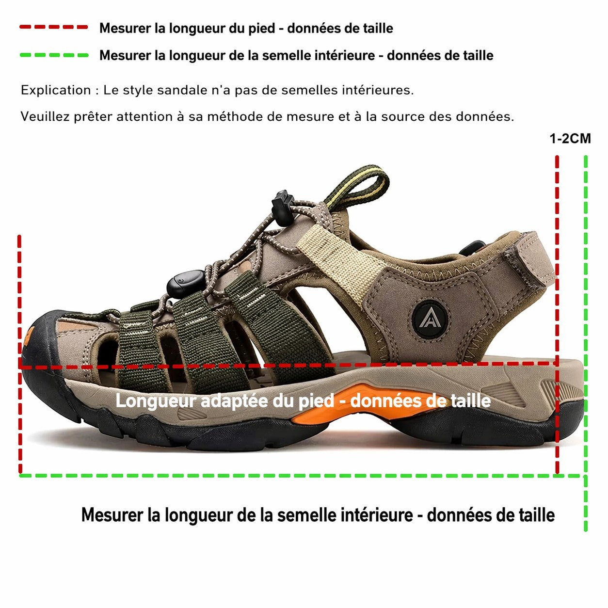 Sandales de randonnée pour homme Passion Randonnée, respirantes, de couleur marron et verte, avec des lanières réglables et une semelle en caoutchouc.