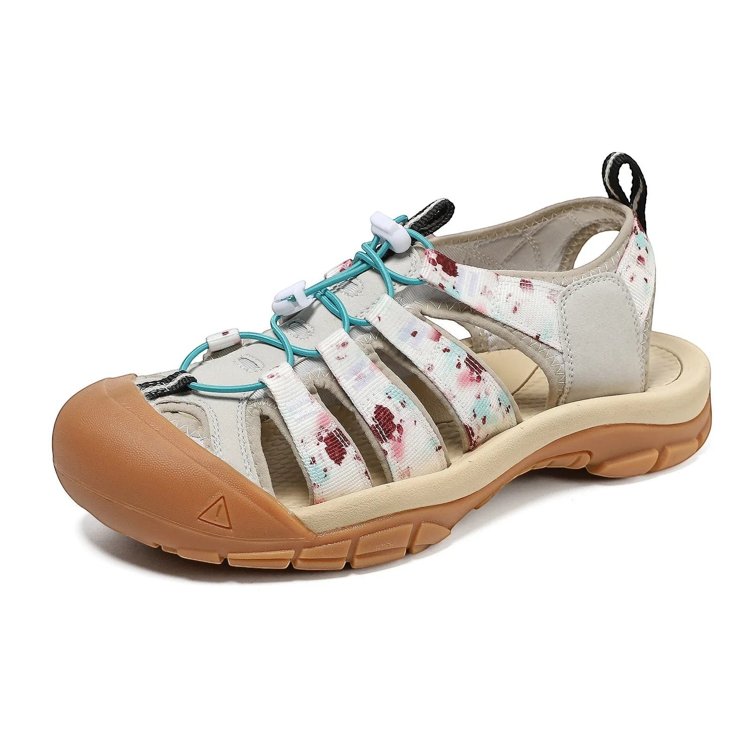 Sandales de randonnée pour femme Passion Randonnée, gris à imprimé floral, avec semelle en caoutchouc et lanières à séchage rapide.