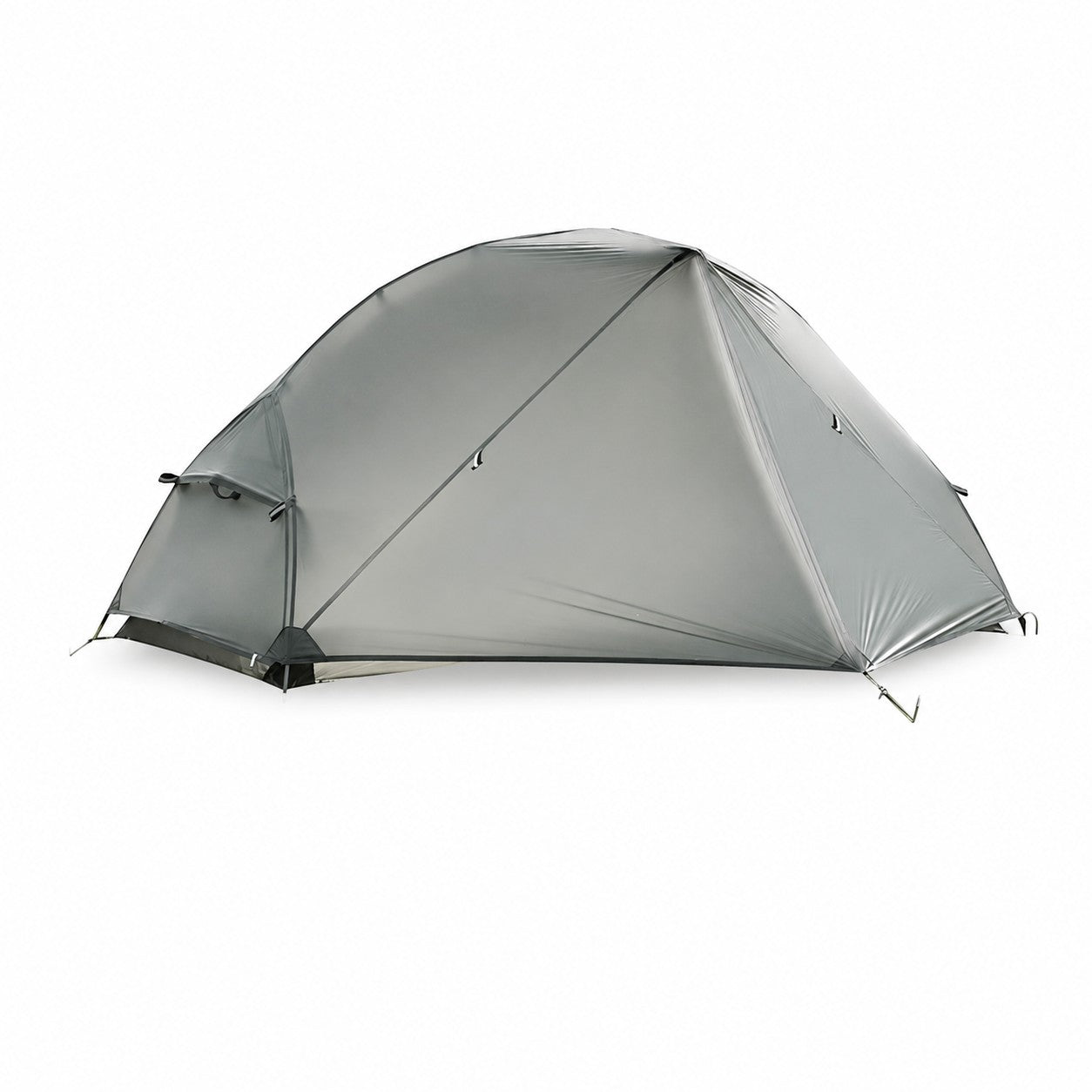 Tente 1 place grise Passion Randonnée présentée de profil, avec structure légère adaptée au trek et au camping itinérant.