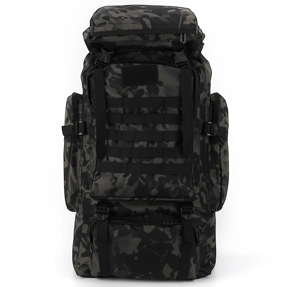 Sac à dos de randonnée unisexe Passion Randonnée 80 L à grande capacité, en tissu 600D noir camouflage, avec système MOLLE.