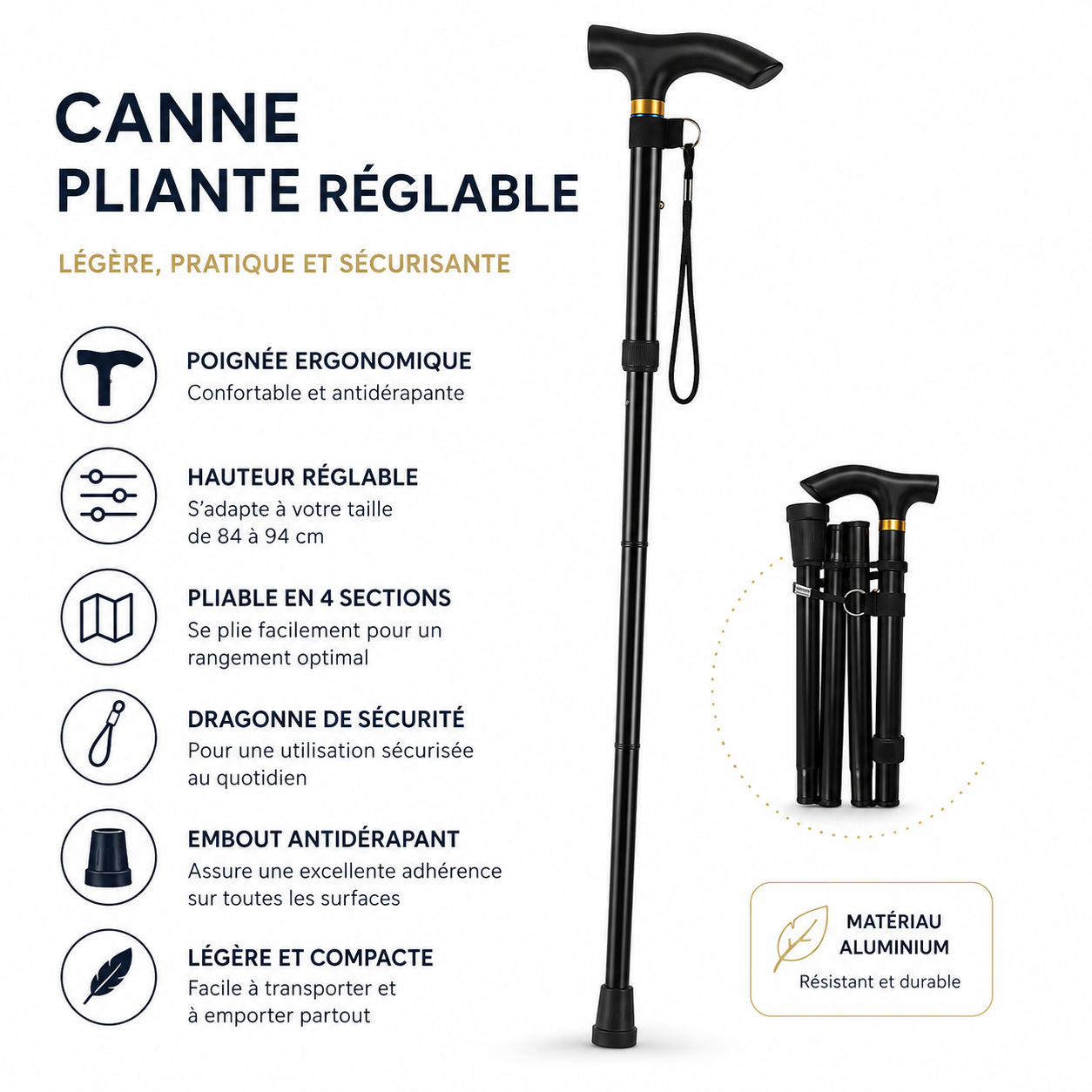 Detail de la poignee du baton de marche pliable Passion Randonnee, ergonomique.