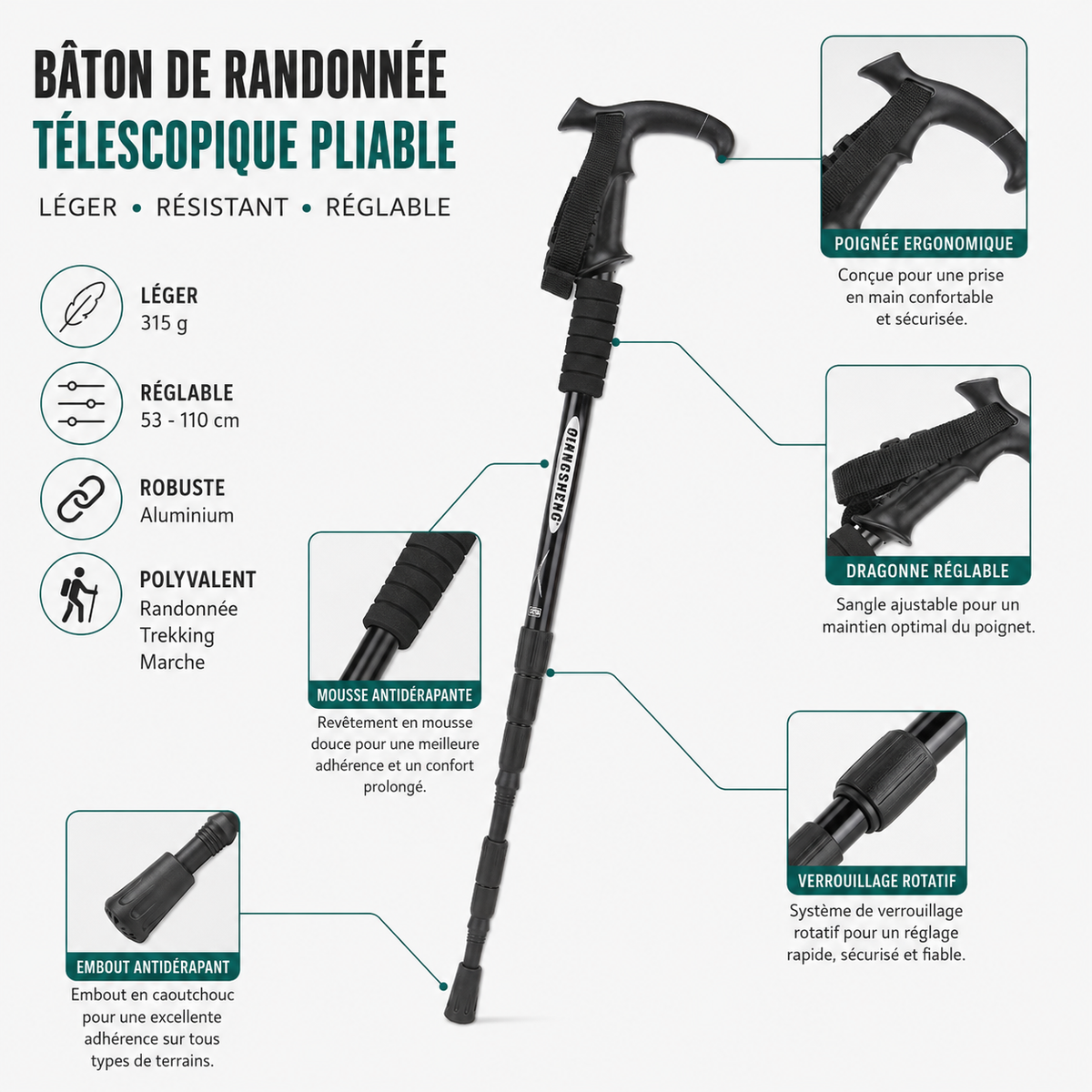Detail de la rondelle du baton de randonnee pliable Passion Randonnee.