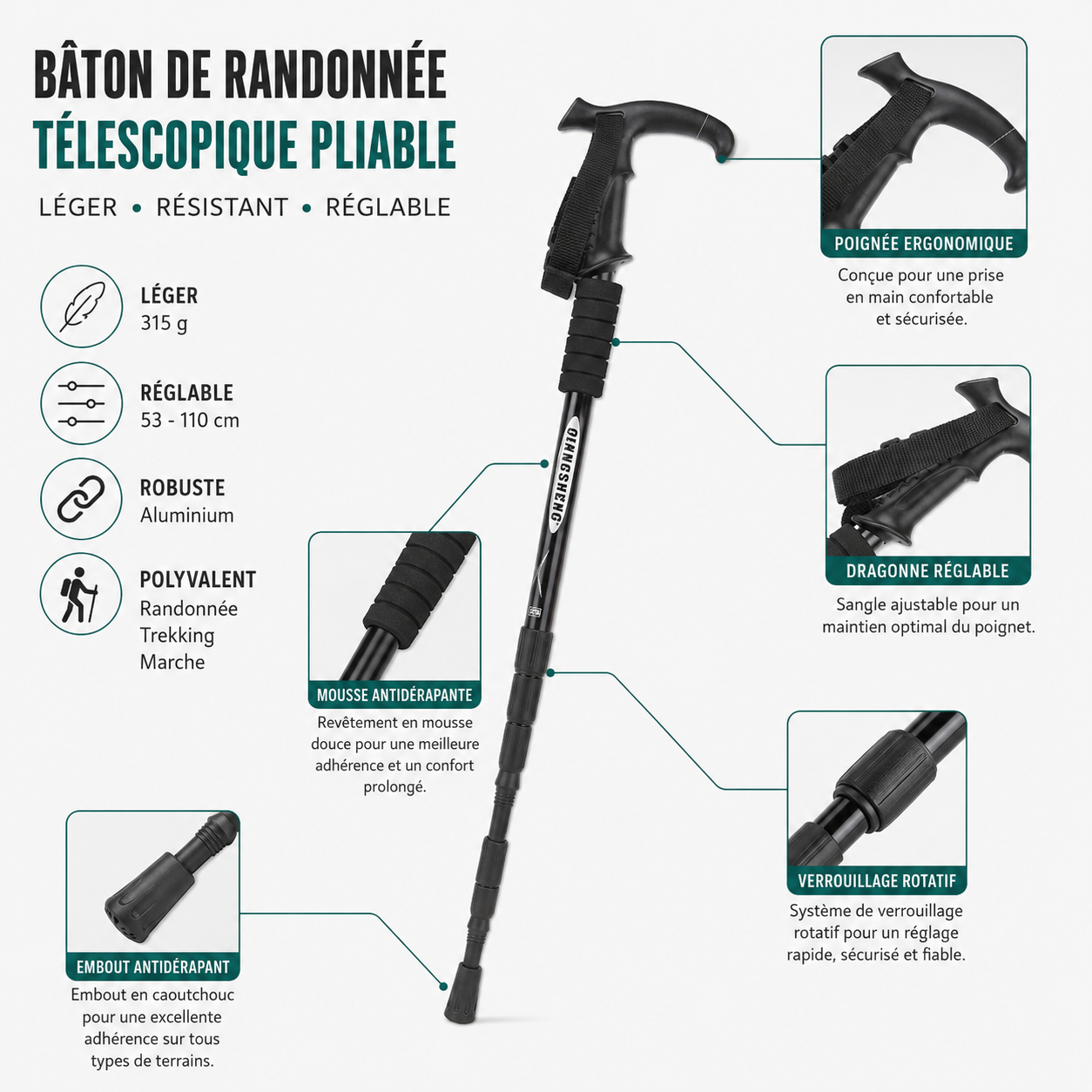Detail de la rondelle du baton de randonnee pliable Passion Randonnee.