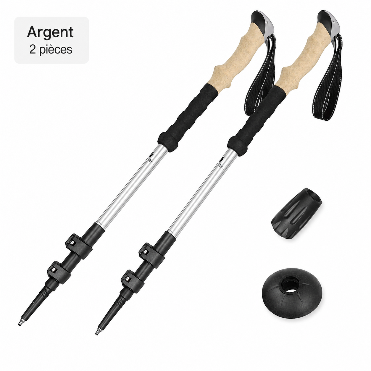 Batons telescopiques reglables 2 pieces Passion Randonnee sur sentier de montagne.