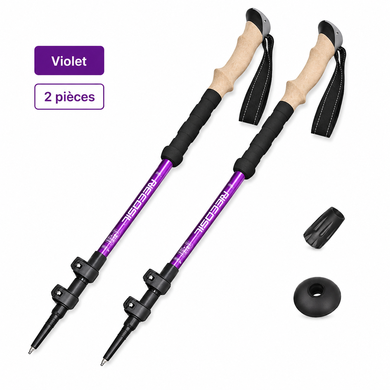 Batons telescopiques reglables 2 pieces Passion Randonnee replies pour transport.