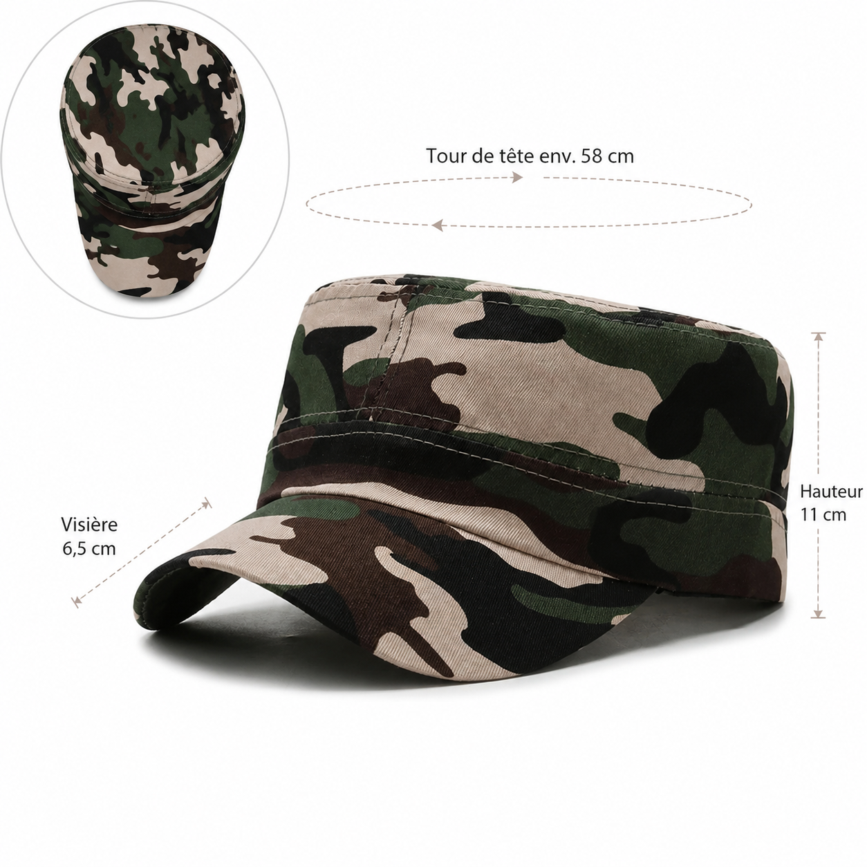 Casquette de randonnee camouflage plate legere Passion Randonnee, vue de face.