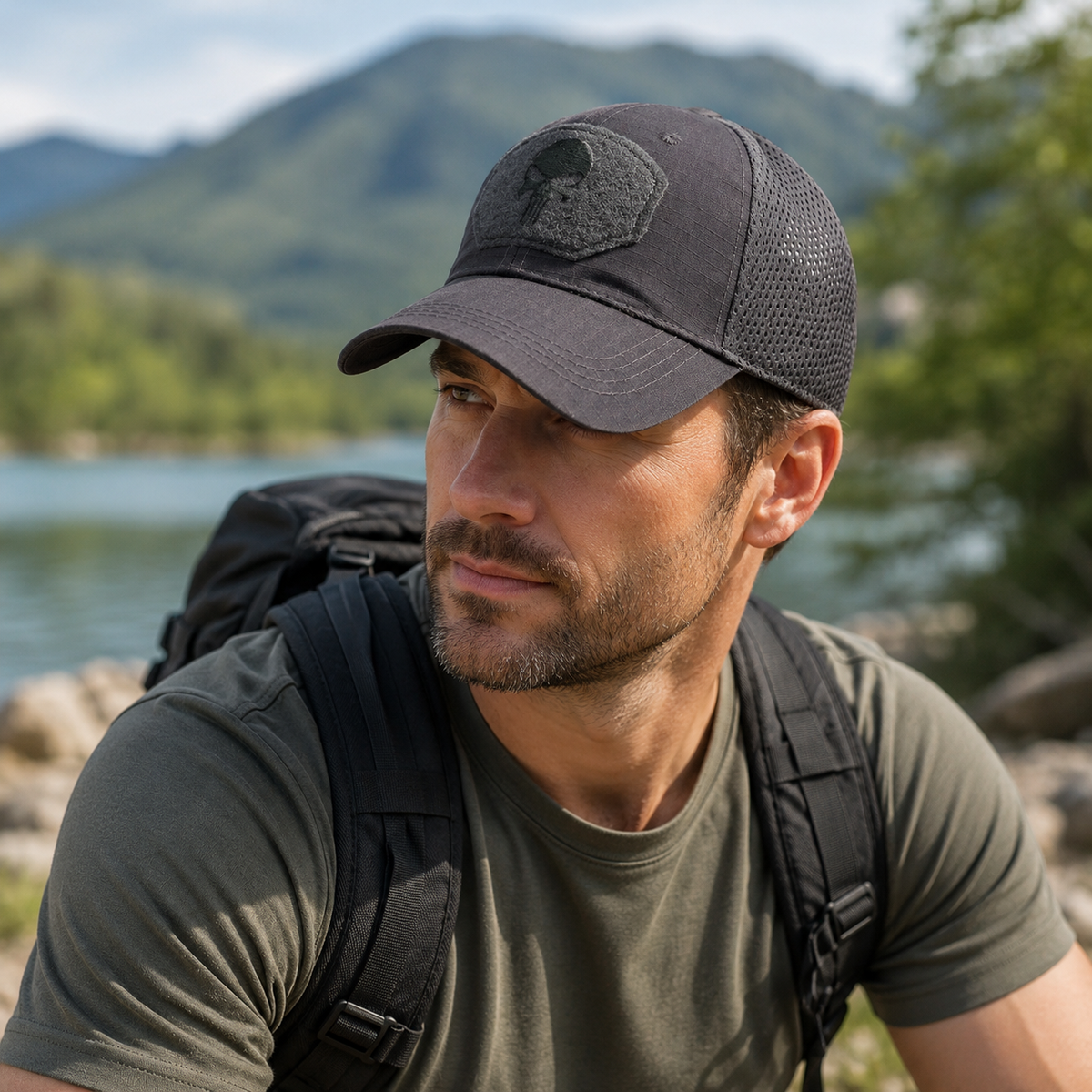 Vue complementaire de la casquette de randonnee respirante filet Passion Randonnee.