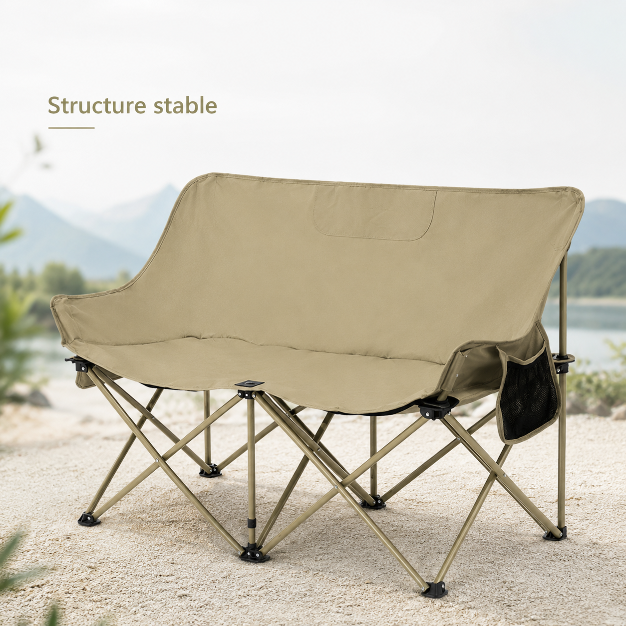 Detail du tissu resistant de la chaise de camping pliante 2 places Passion Randonnee.