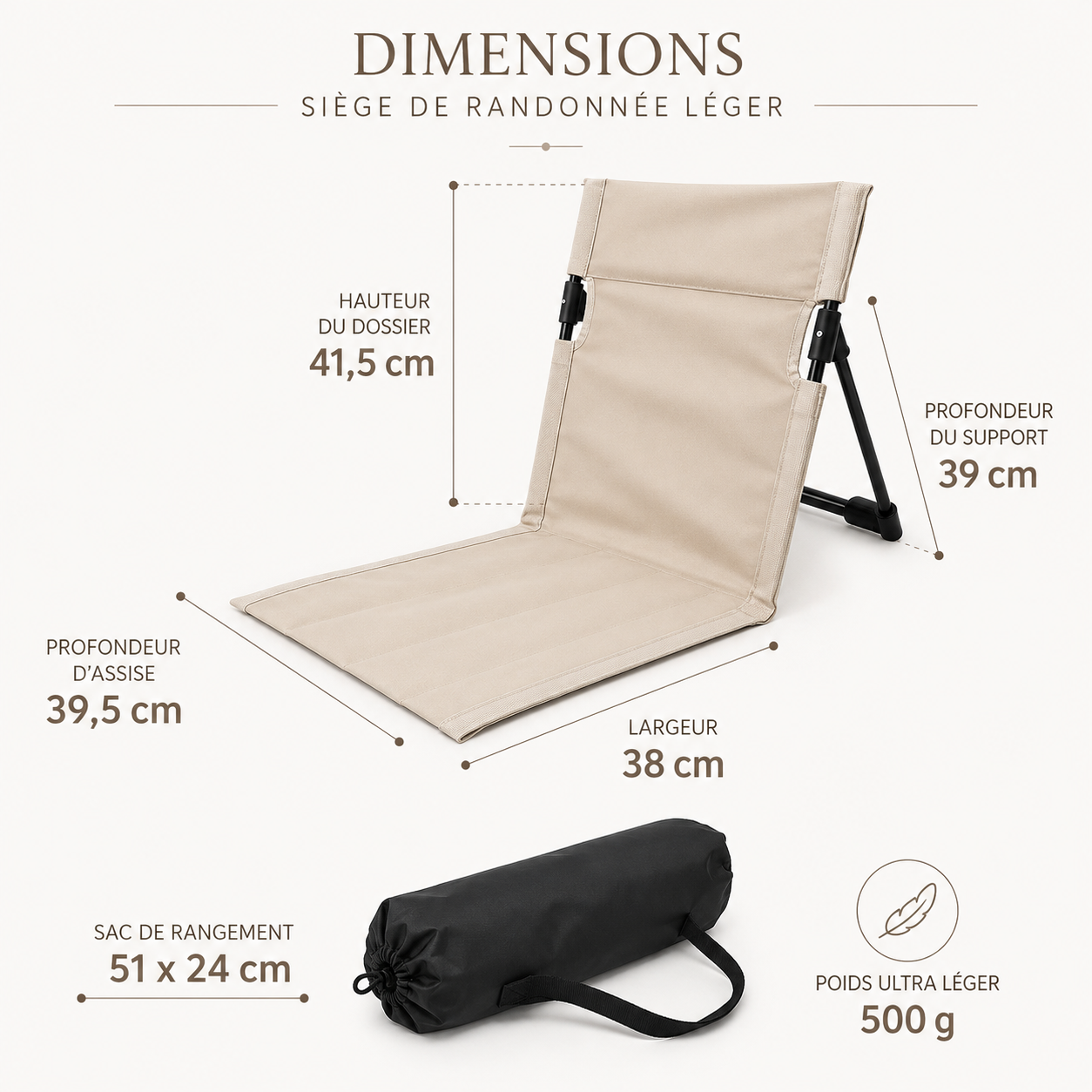 Chaise de camping legere Passion Randonnee repliee dans son sac, facile a transporter en randonnee.