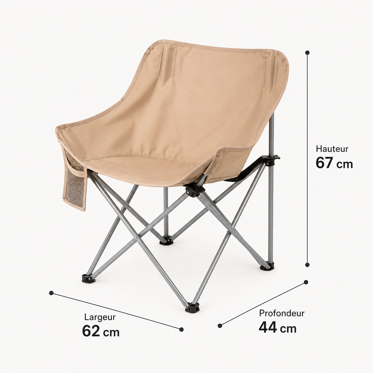 Chaise de camping portable Passion Randonnee repliee, format compact pour le transport.