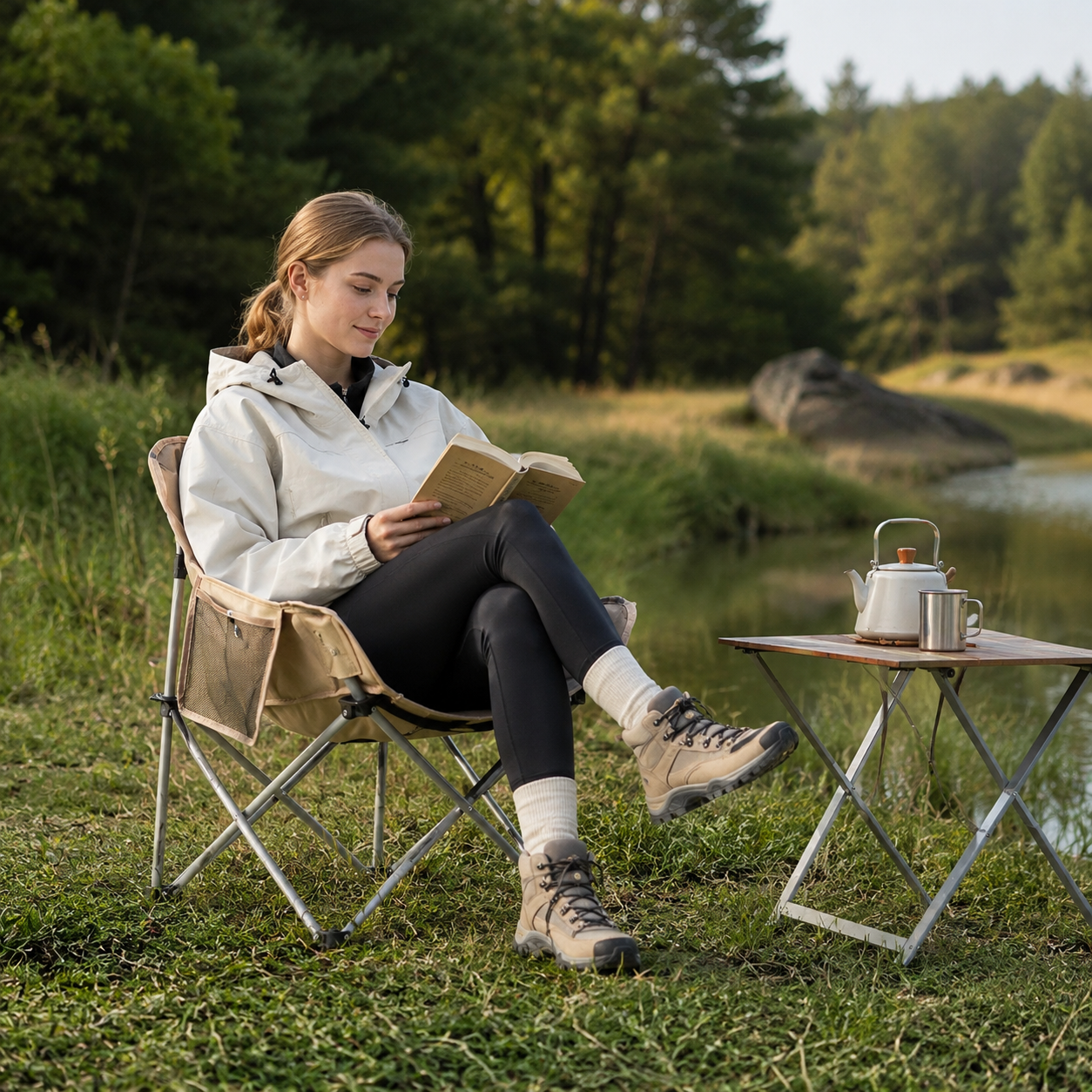 Chaise de camping portable Passion Randonnee, vue de face, legere et pratique.