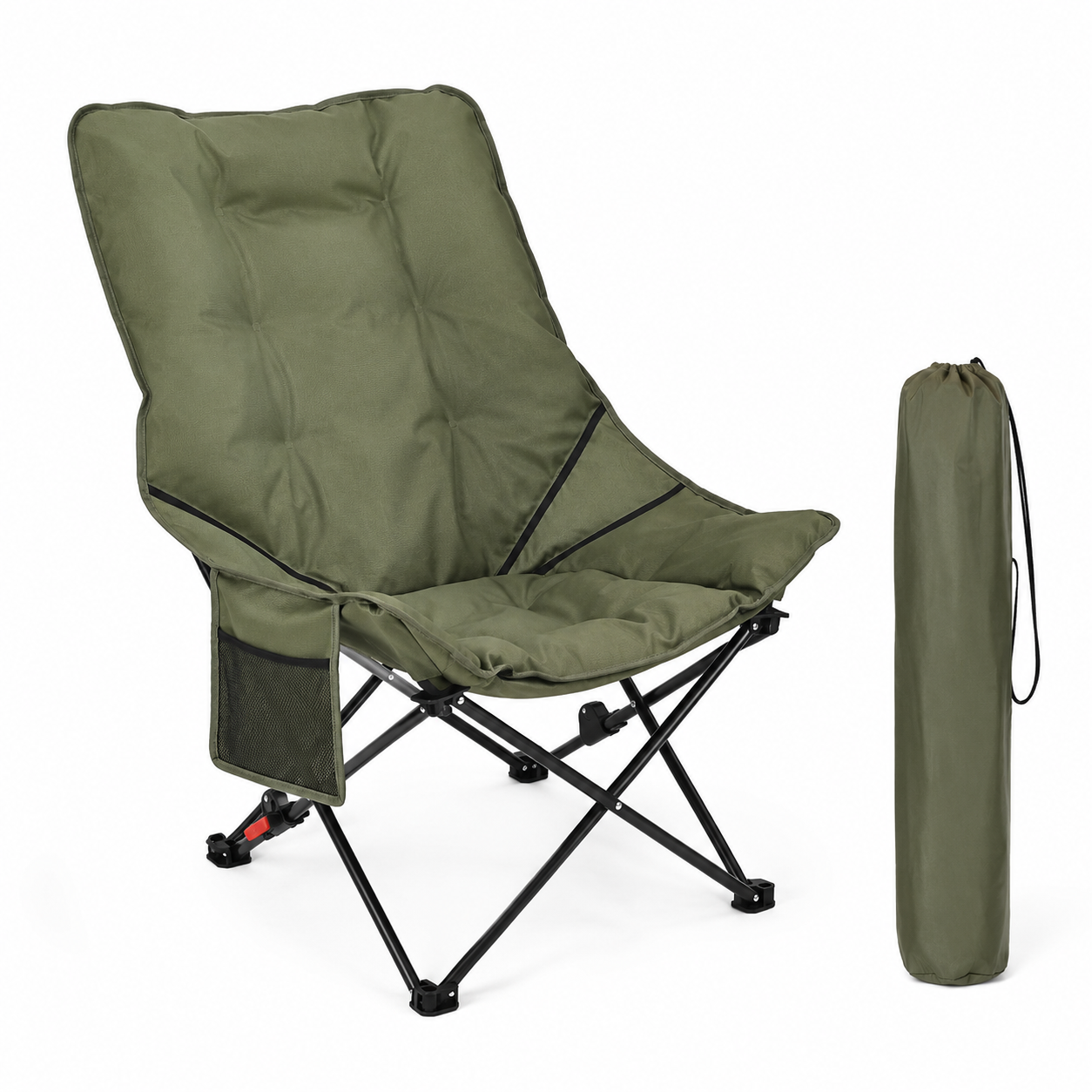 Chaise de camping rembourrée pliante Passion Randonnee utilisée en extérieur, confort optimal.