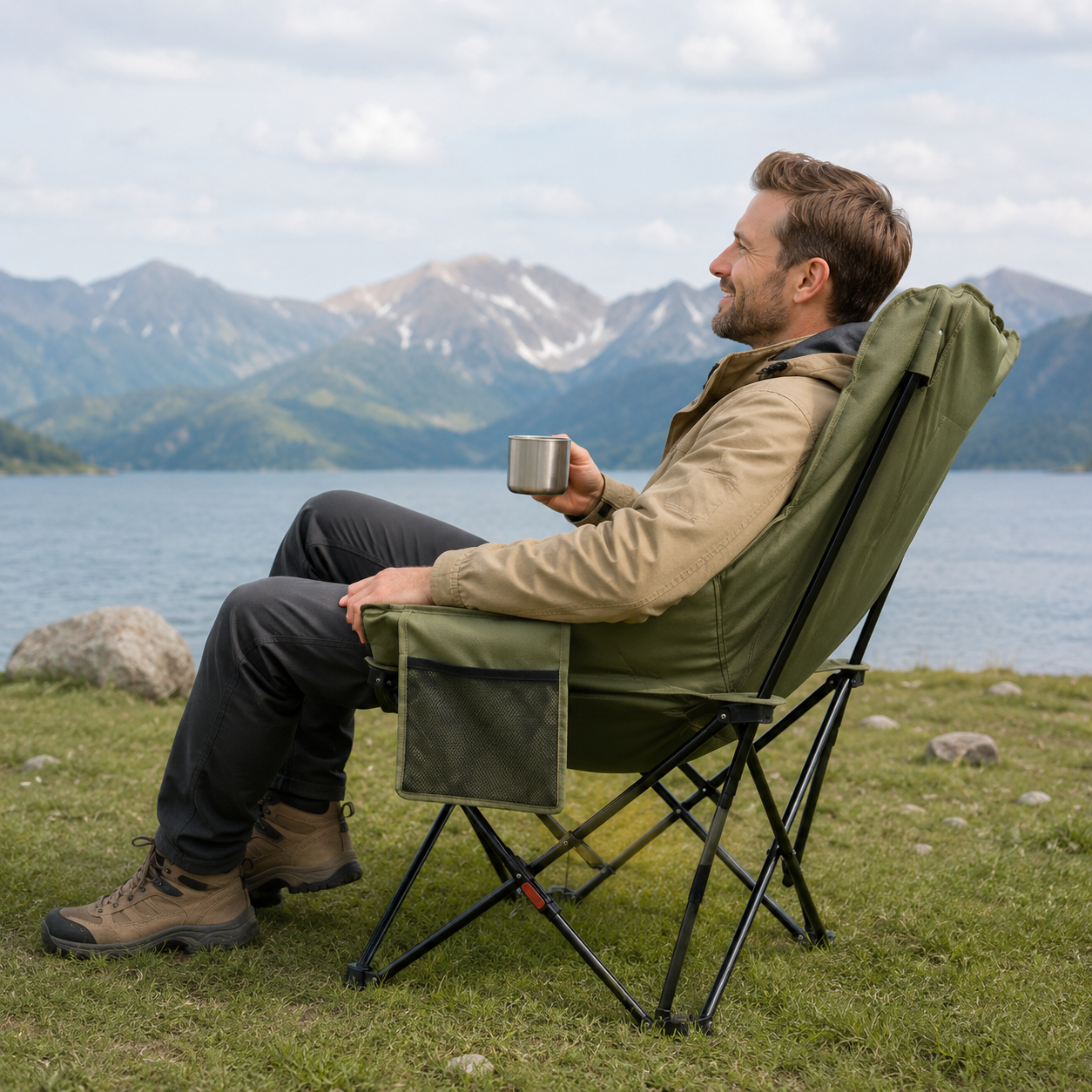 Chaise de camping rembourrée pliante Passion Randonnee, vue de face, assise confortable.