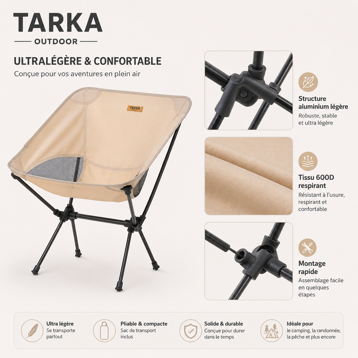 Chaise camping ultralegere Passion Randonnee utilisee sur sentier de montagne, confort leger.